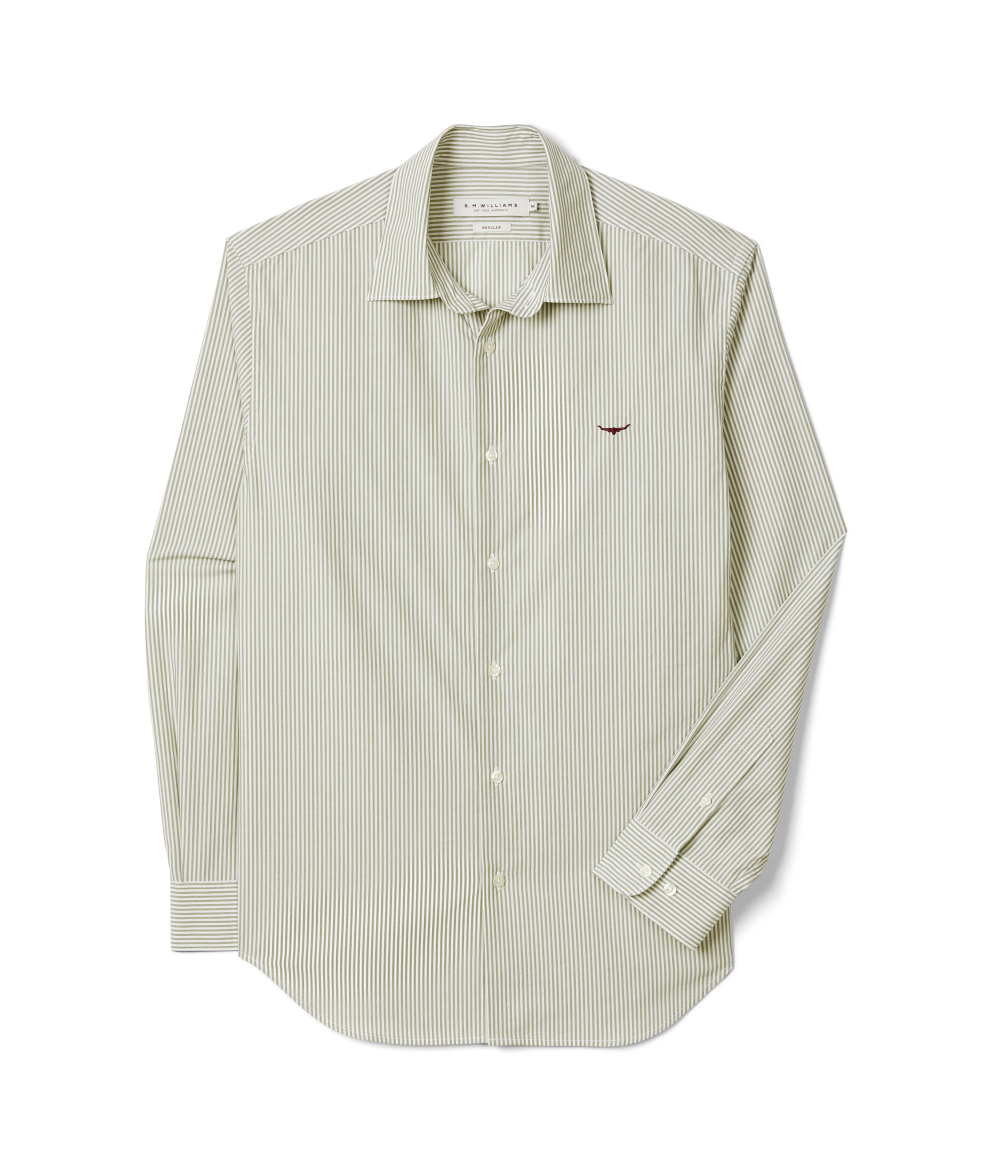 R.M.Williams Mens Sommers Poplin Stripe L/S Shirt (SH200PM01) White and Green Stripe