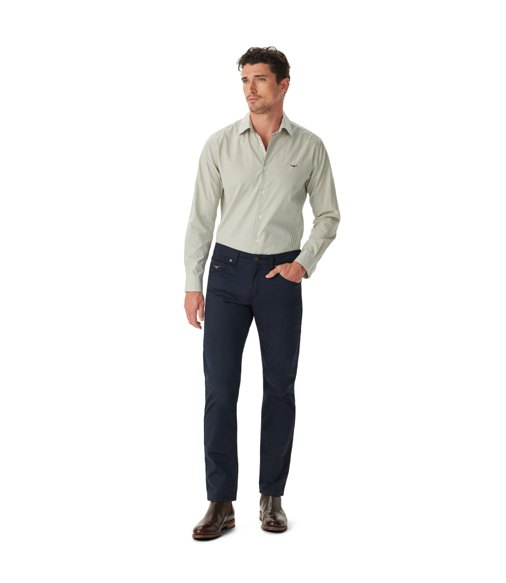 R.M.Williams Mens Sommers Poplin Stripe L/S Shirt (SH200PM01) White and Green Stripe
