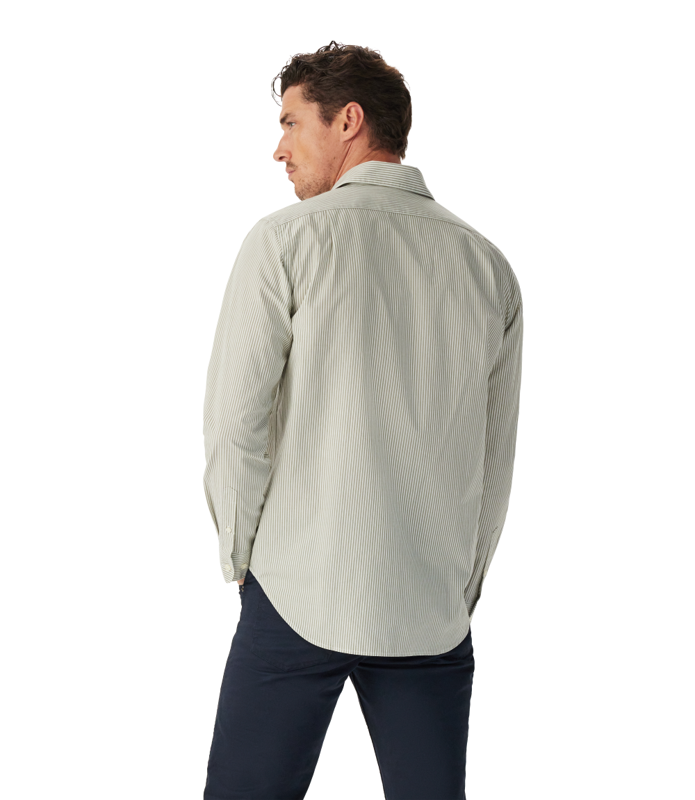 R.M.Williams Mens Sommers Poplin Stripe L/S Shirt (SH200PM01) White and Green Stripe
