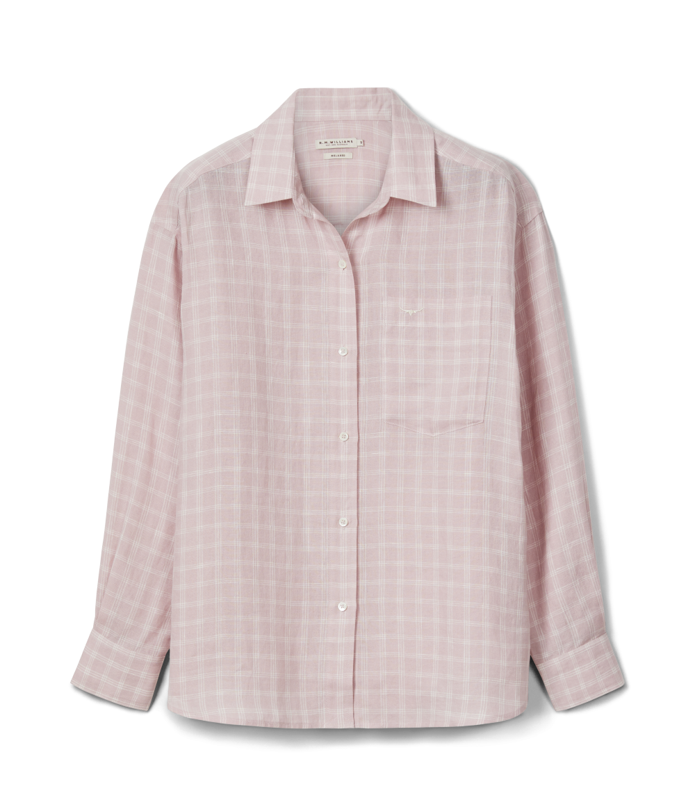 R.M.Williams Womens Hopeland Linen Check L/S Shirt (SHX00LL02) Ice Pink