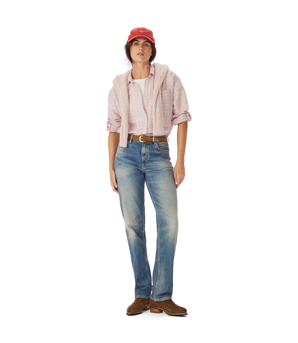 R.M.Williams Womens Hopeland Linen Check L/S Shirt (SHX00LL02) Ice Pink