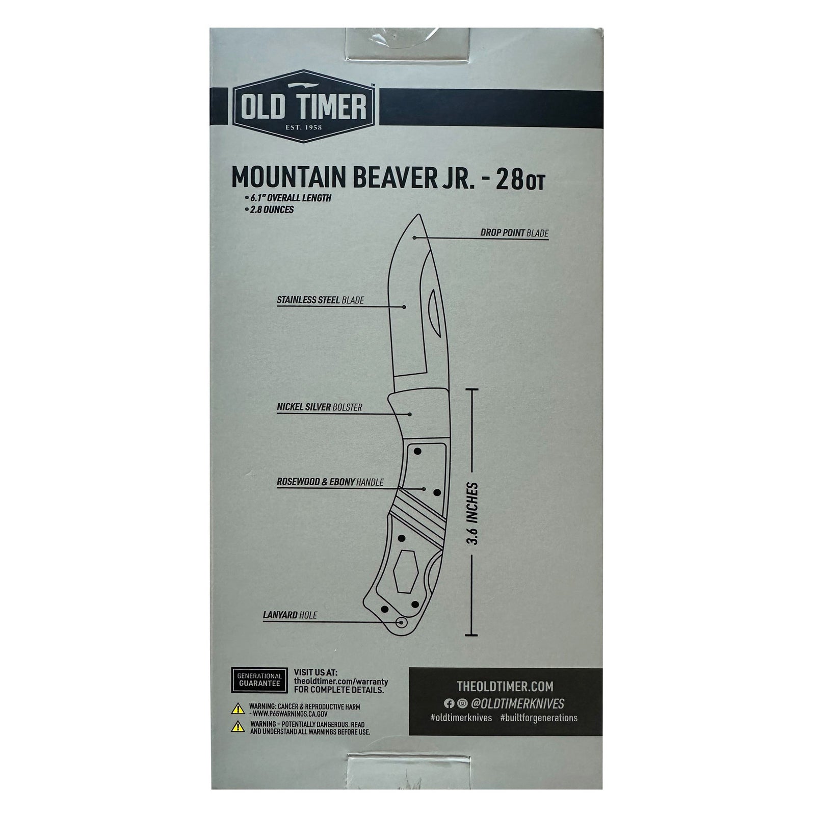 Schrade Mountain Beaver JR. - 28OT 65mm with Leather Pouch (3828OT)