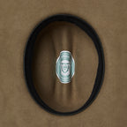 The inner of a sand Statesman Children's The Great Divide Wool Felt Cowboy Hat (21031250) with leather inner sweat band and Statesman logo.