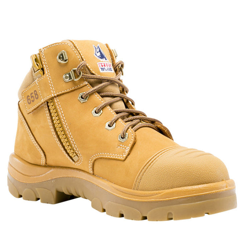 Steel Blue Mens Parkes Zip Safety Boots with Scuff Cap (312658) Wheat