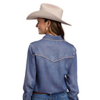 Stetson Womens Collection L/S Shirt (50565313) Solid Blue