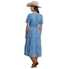 Stetson Womens Collection S/S Dress (57594012) Solid Blue Back