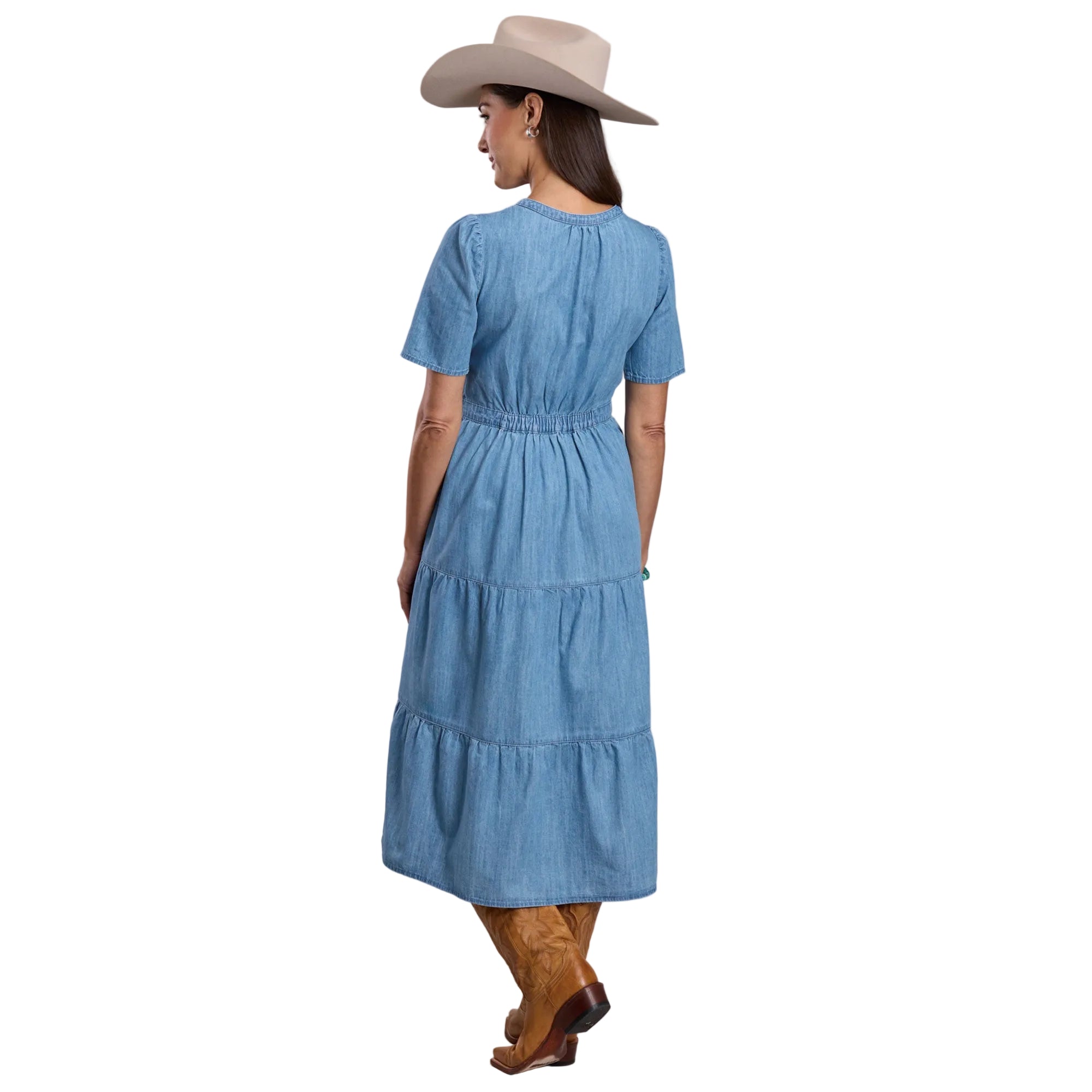 Stetson Womens Collection S/S Dress (57594012) Solid Blue Back