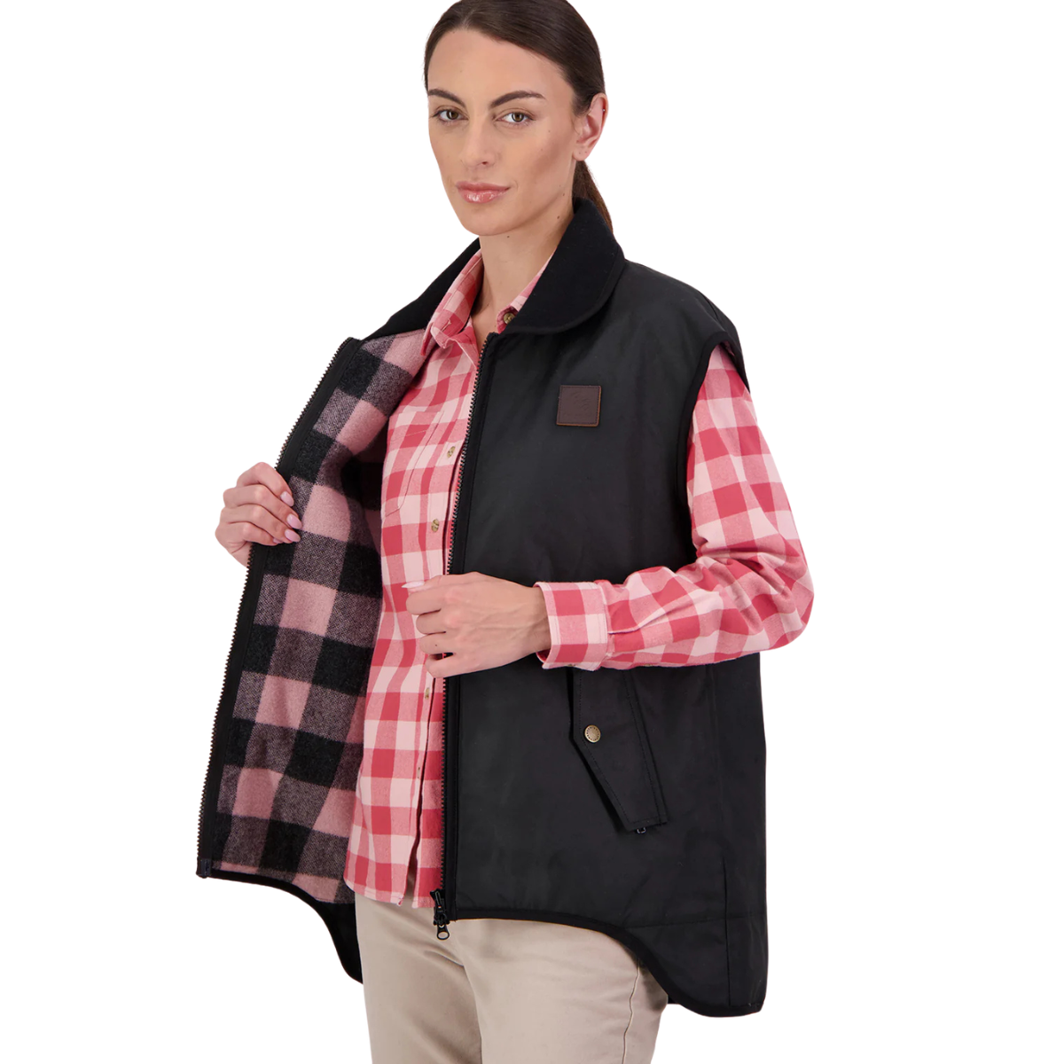 Swanndri Womens Foxton Oilskin Vest (SW2542052W) Black/Pink Salt