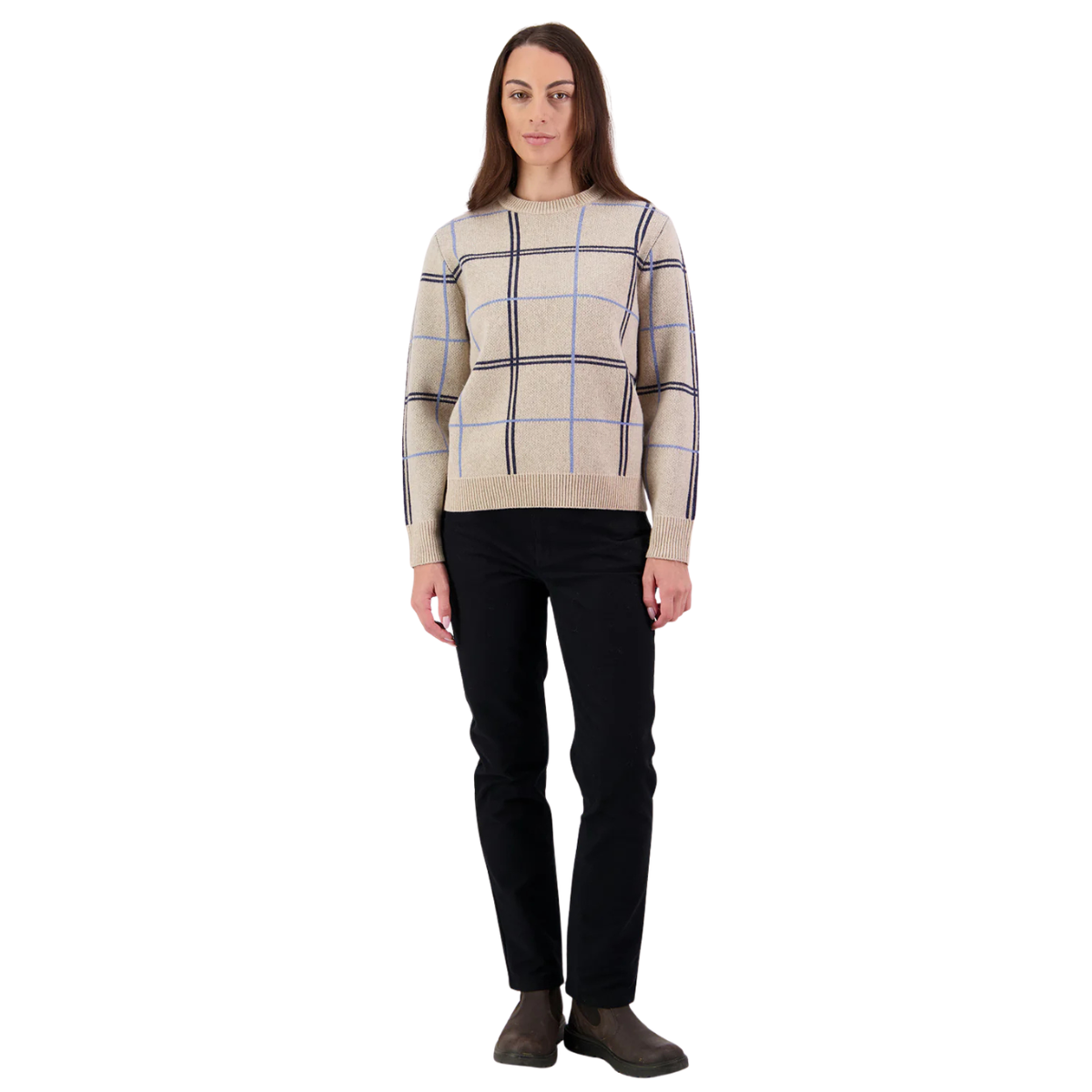 Swanndri Womens Yasmin Check Knit Jumper (SW26550W) Biscotti Check