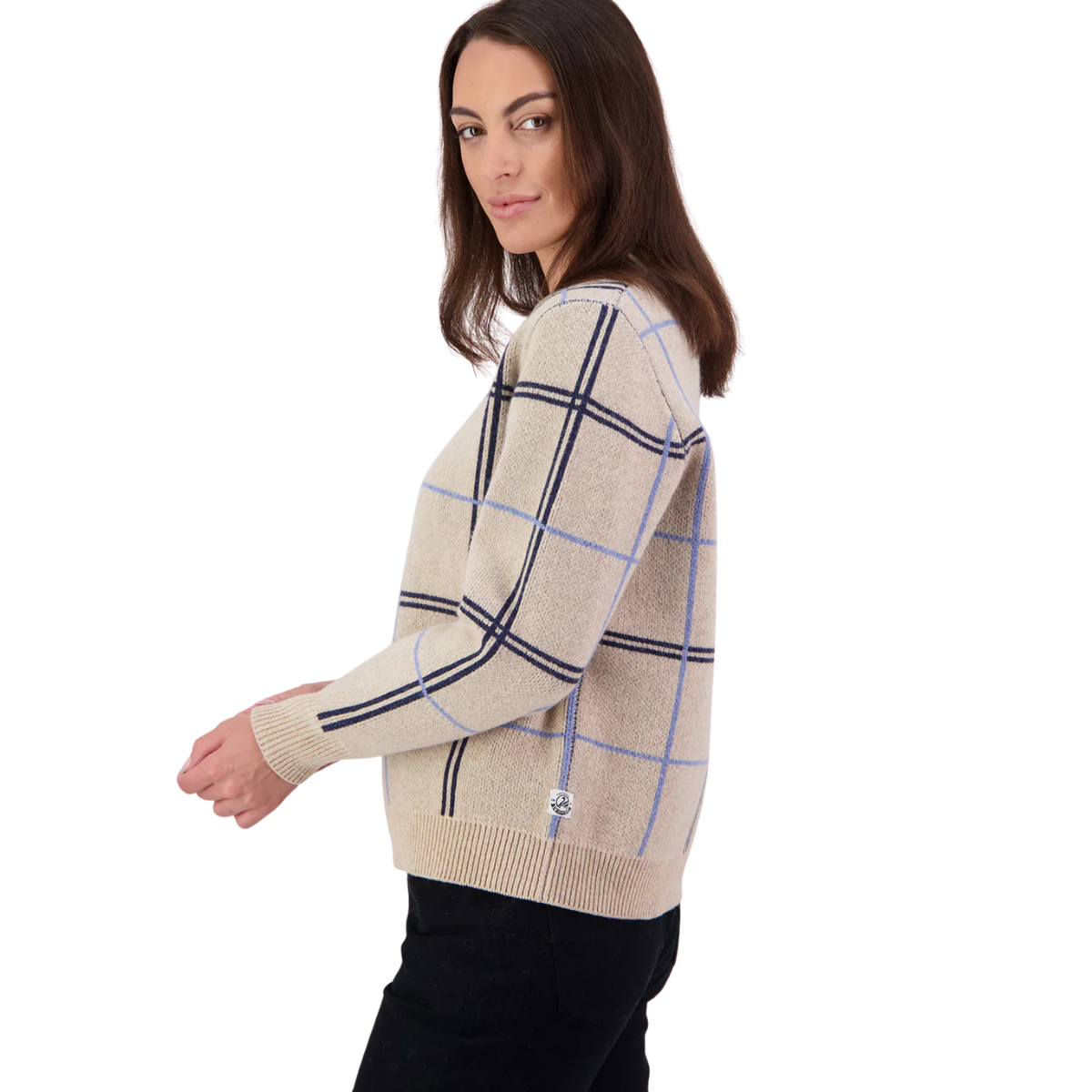 Swanndri Womens Yasmin Check Knit Jumper (SW26550W) Biscotti Check