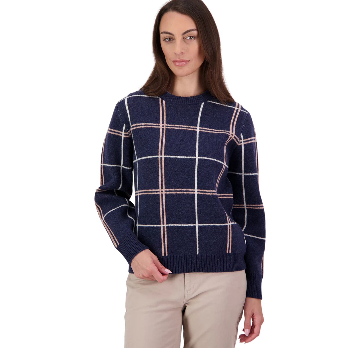 Swanndri Womens Yasmin Check Knit Jumper (SW26550W) Navy Check