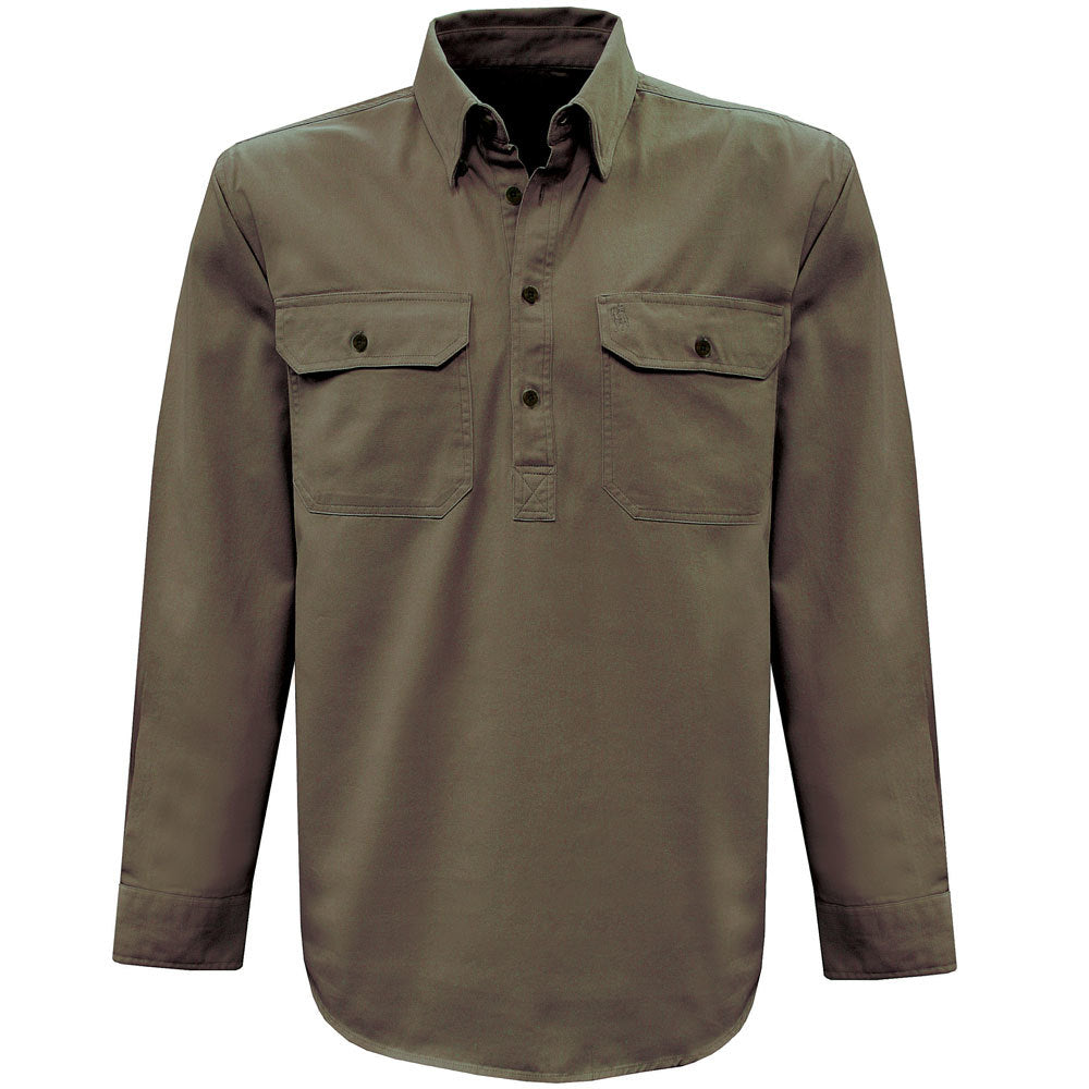 Thomas Cook Heavy Drill 1/2 Button L/S Shirt (TCP1120163) Mushroom XS