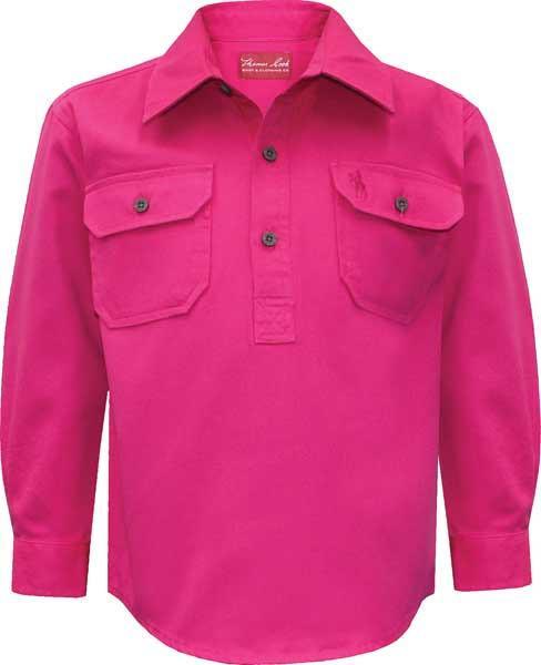 Thomas Cook Childrens Heavy Drill 1/2 Button L/S Shirt (TCP7100163) Hot Pink 10 [SD]