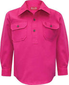 Thomas Cook Childrens Heavy Drill 1/2 Button L/S Shirt (TCP7100163) Hot Pink 10 [SD]