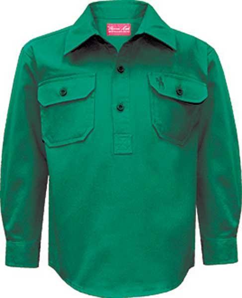 Thomas Cook Childrens Heavy Drill 1/2 Button L/S Shirt (TCP7100163) Bright Green 2