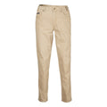 The Ritemate Pilbara Cotton Stretch Jeans (RMPC014) in Wheat are straight-leg beige pants with belt loops, front and back pockets, and a button and zipper closure, shown against a white background.
