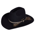 A black Thomas Cook Kelly Western Hat (TCP1987HAT) with a dark braided band and horse hair accents, shown on a plain white background.