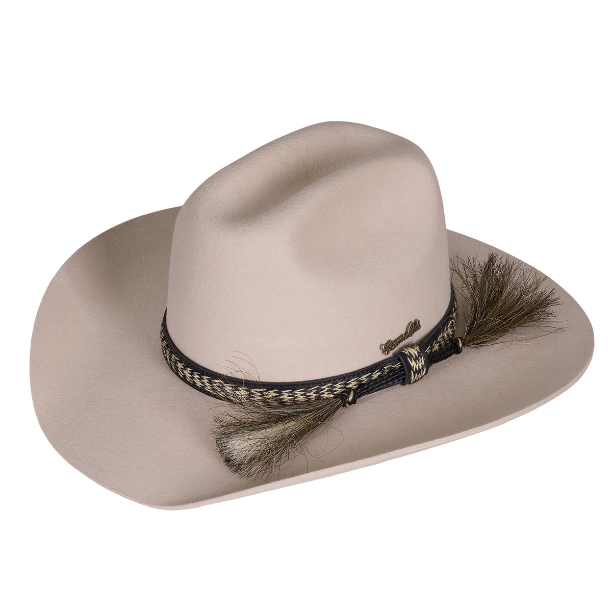 A bone Thomas Cook Kelly Western Hat (TCP1987HAT) with a dark braided band and horse hair accents, shown on a plain white background.