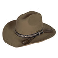 A fawn Thomas Cook Kelly Western Hat (TCP1987HAT) with a dark braided band and horse hair accents, shown on a plain white background.