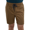 A man wearing camel Thomas Cook Men's Darcy Shorts (TCP1309037) with a dark navy blue drawstring, shown from the waist down against a plain white background.