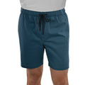 A man wearing iron blue Thomas Cook Men's Darcy Shorts (TCP1309037) with a dark navy blue drawstring, shown from the waist down against a plain white background.