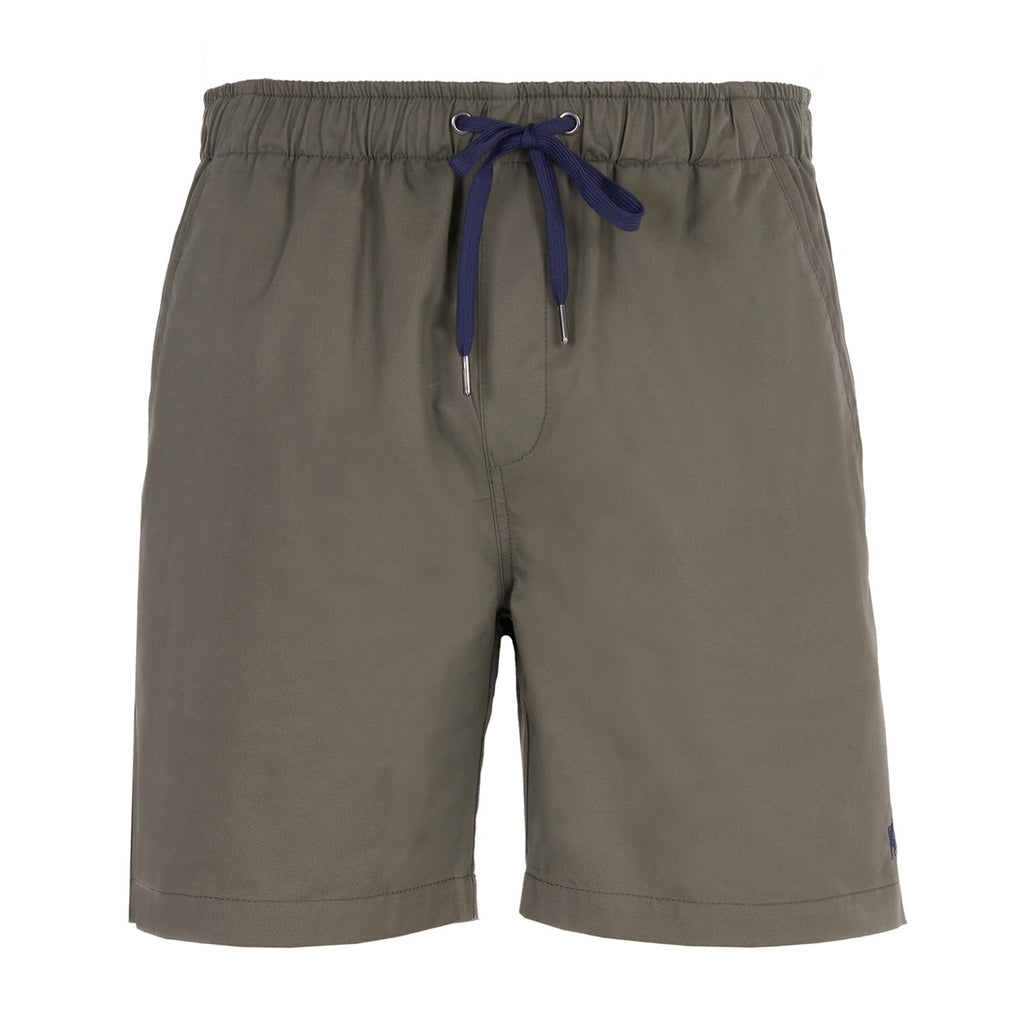 A flat lay of a pair of military green Thomas Cook Men's Darcy Shorts (TCP1309037).