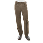 A pair of Thomas Cook Men's Jake Comfort Waist Jeans (TCP1215031) in a mulch colour, shown on a model from the waist down wearing a white shirt and dark brown leather shoes against a white background.
