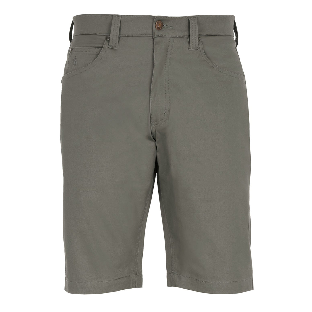 A flat lay of a pair of military green Thomas Cook Men's Jake Comfort Waist Shorts (TCP1307031) photographed against a plain white studio background.