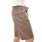 A man in profile wearing mulch coloured  Thomas Cook Men's Jake Comfort Waist Shorts (TCP1307031) with a white shirt partially visible at the top, photographed against a plain white studio background.