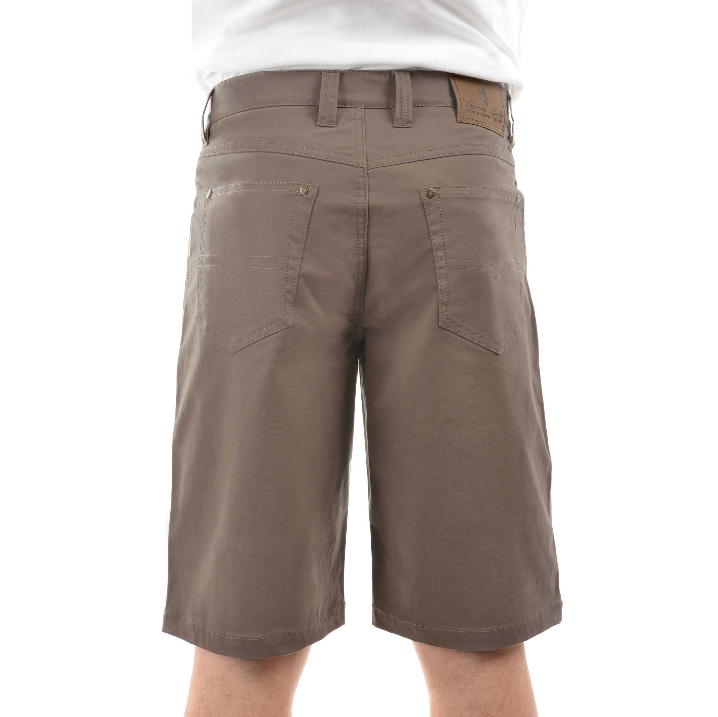 A man viewed from behind wearing mulch coloured  Thomas Cook Men's Jake Comfort Waist Shorts (TCP1307031) with a white shirt partially visible at the top, photographed against a plain white studio background.