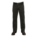 A pair of black Thomas Cook Men's Stretch Moleskin Jeans (TCP1237007) (TCP1239007) (TCP1241007) with a leather belt and boots on a white background.