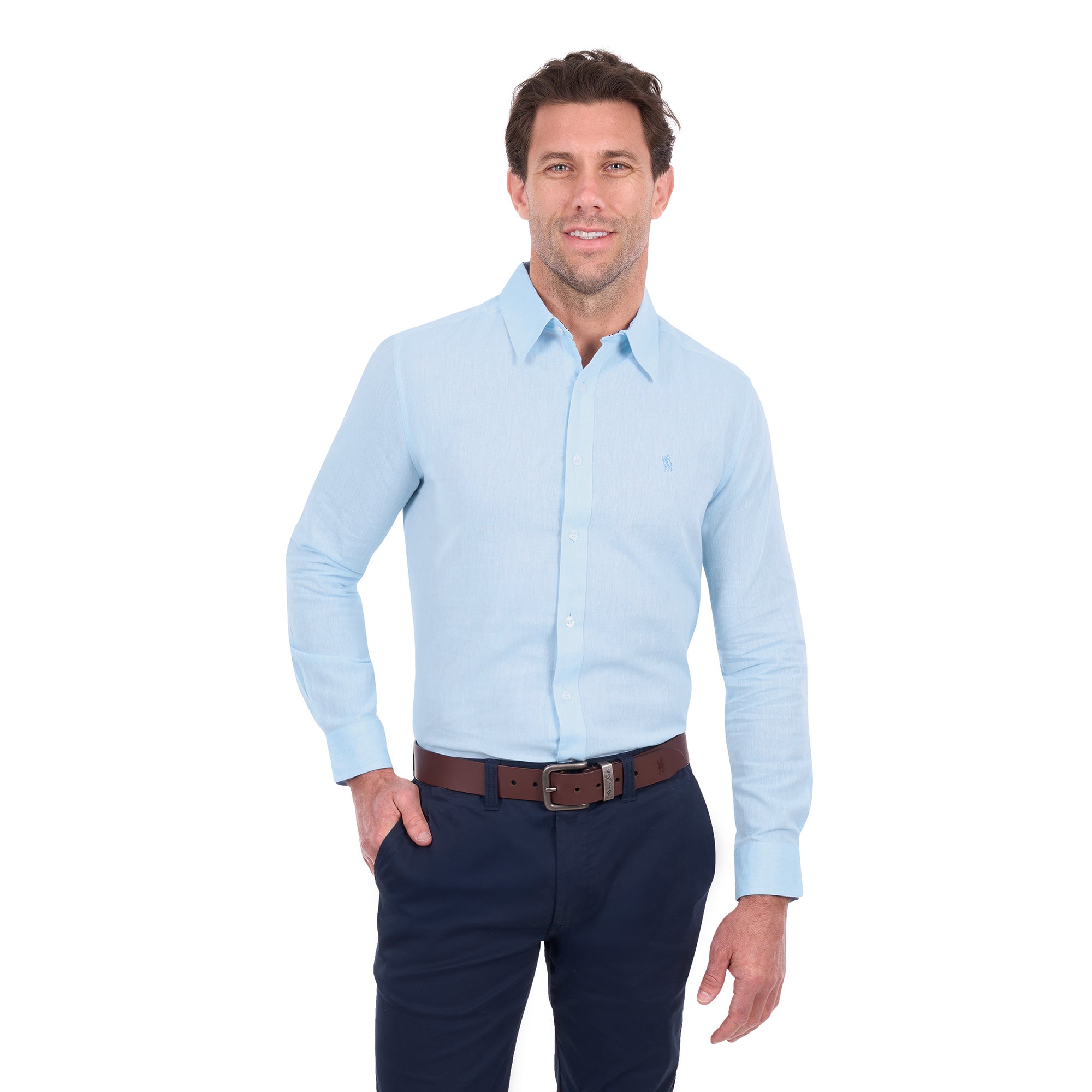 Thomas Cook Mens TC Linen L/S Shirt (T6S1122045) Light Blue Marle