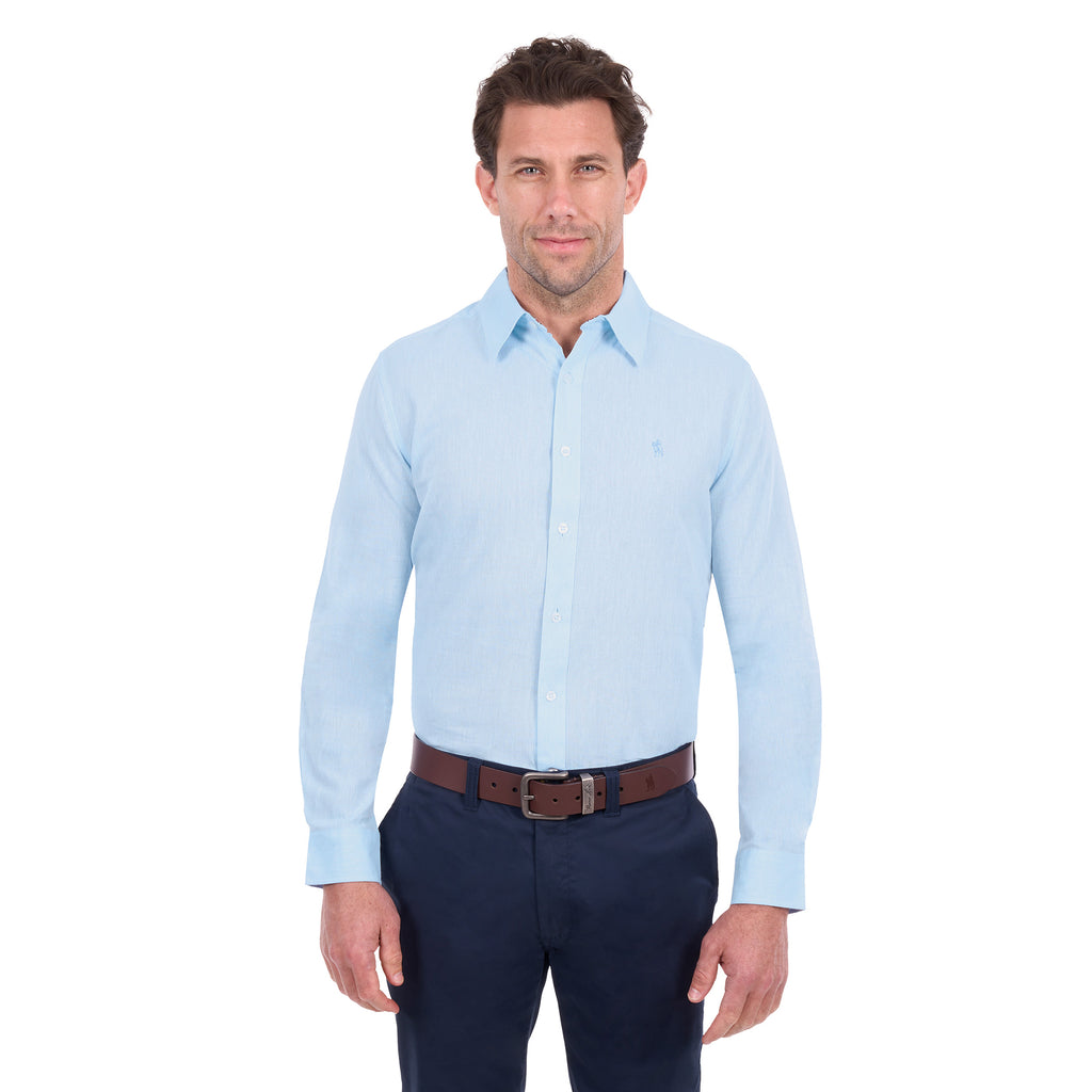 Thomas Cook Mens TC Linen L/S Shirt (T6S1122045) Light Blue Marle