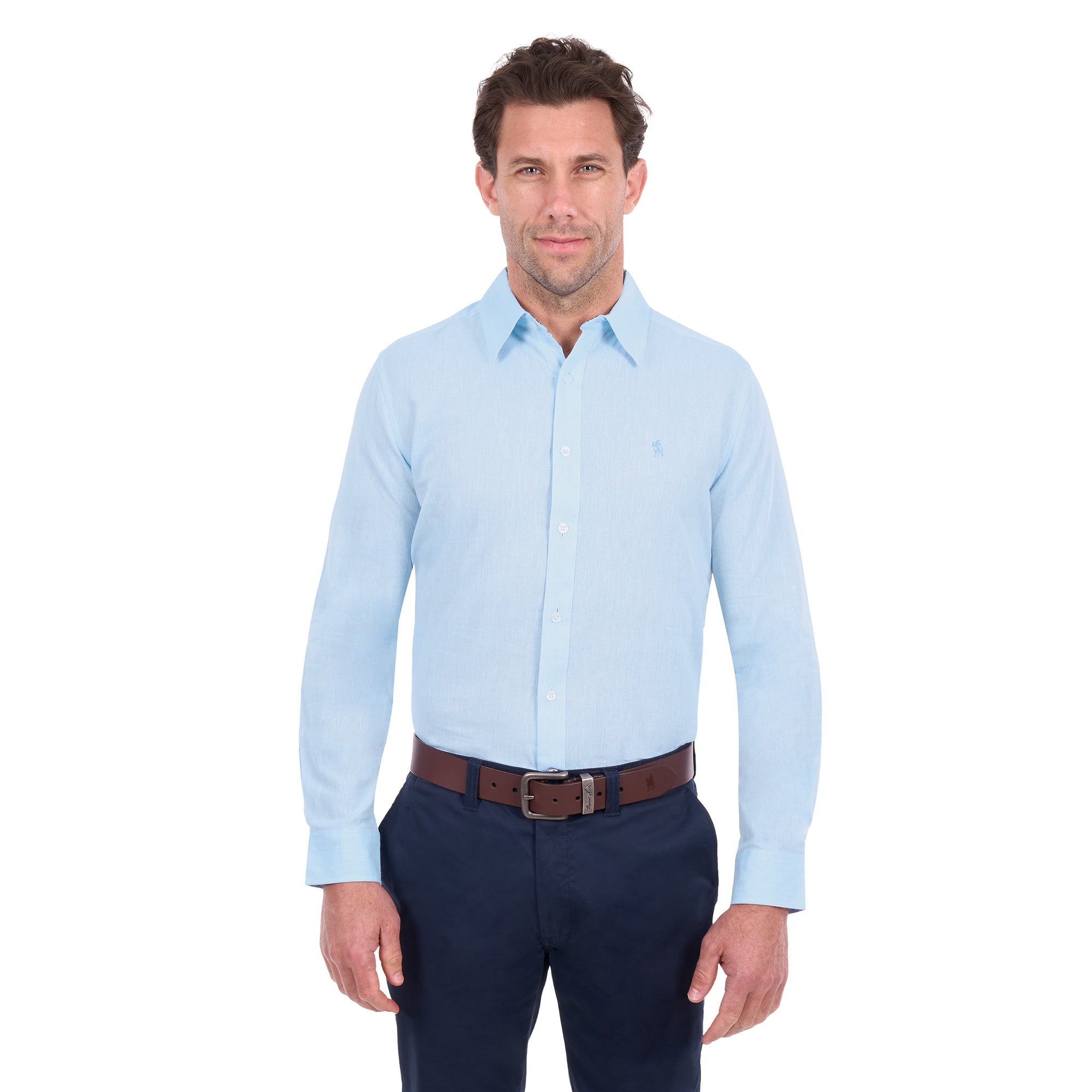 Thomas Cook Mens TC Linen L/S Shirt (T6S1122045) Light Blue Marle