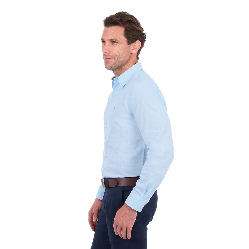 Thomas Cook Mens TC Linen L/S Shirt (T6S1122045) Light Blue Marle