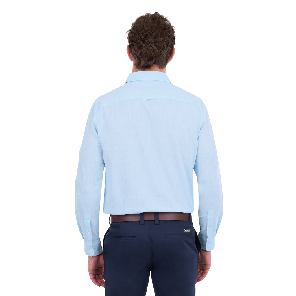 Thomas Cook Mens TC Linen L/S Shirt (T6S1122045) Light Blue Marle