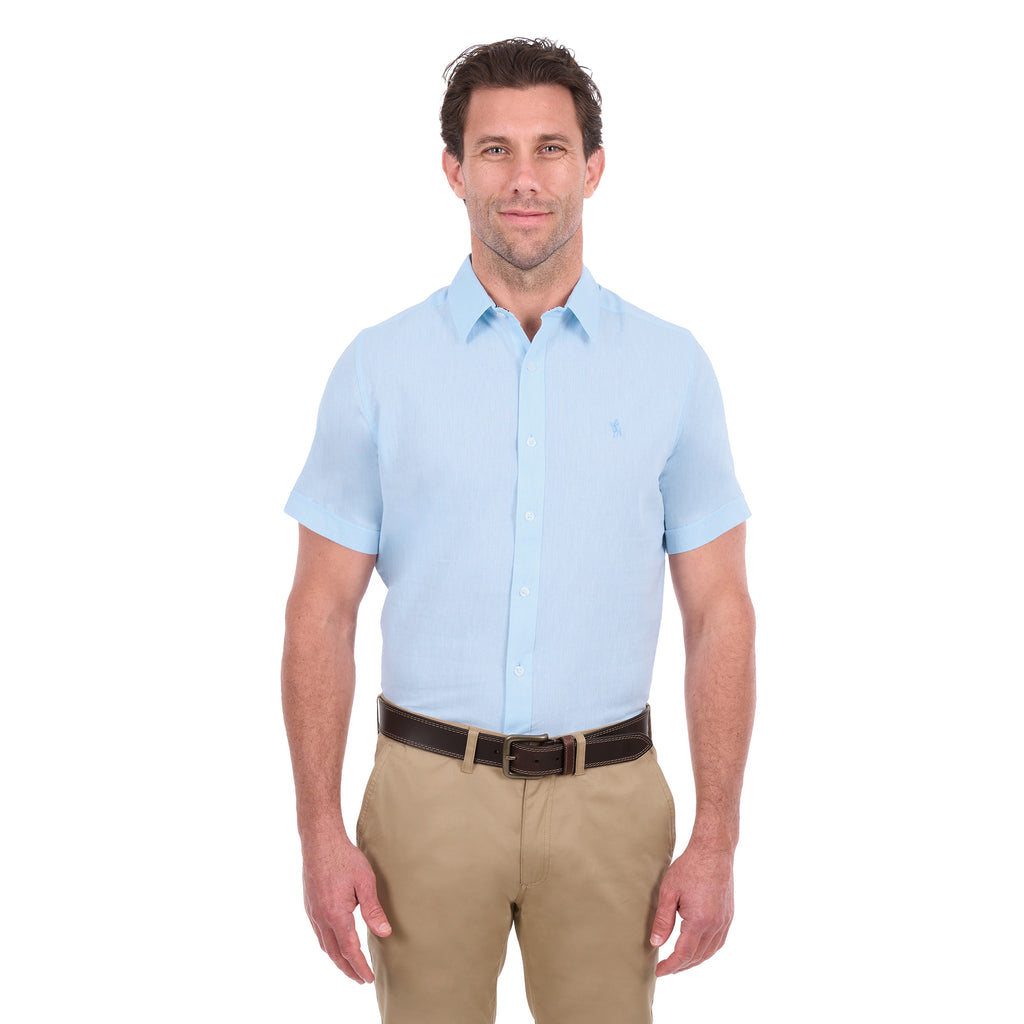 Thomas Cook Mens TC Linen S/S Shirt (T6S1121045) Light Blue Marle