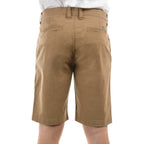 A pair of camel Thomas Cook Men's Tailored Fit Mossman Comfort Waist Shorts (TCP1306091) shown from behind with belt loops, jet pockets and a logo badge against a plain white background.