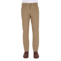 A man from the waist down modelling a pair of sand coloured Thomas Cook Men's Tailored Moleskin Jeans 30" Leg (TCP1206007) paired with a white tee and brown boots.