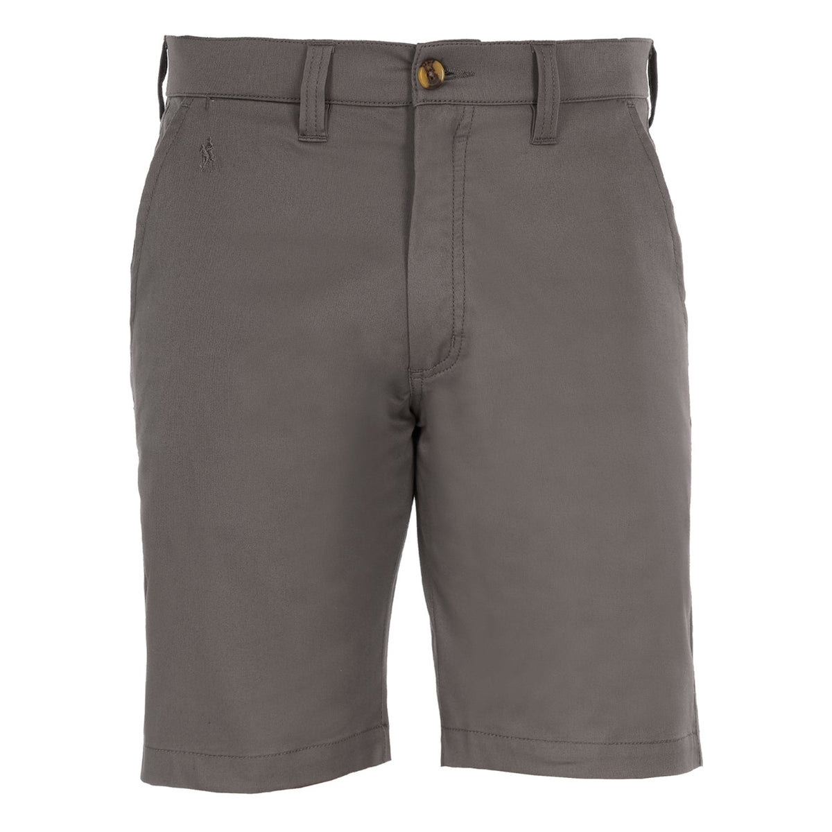 A pair of greystone Thomas Cook Men's Tailored Fit Mossman Comfort Waist Shorts (TCP1306091) with belt loops, a button closure, and front pockets, shown against a plain white background.