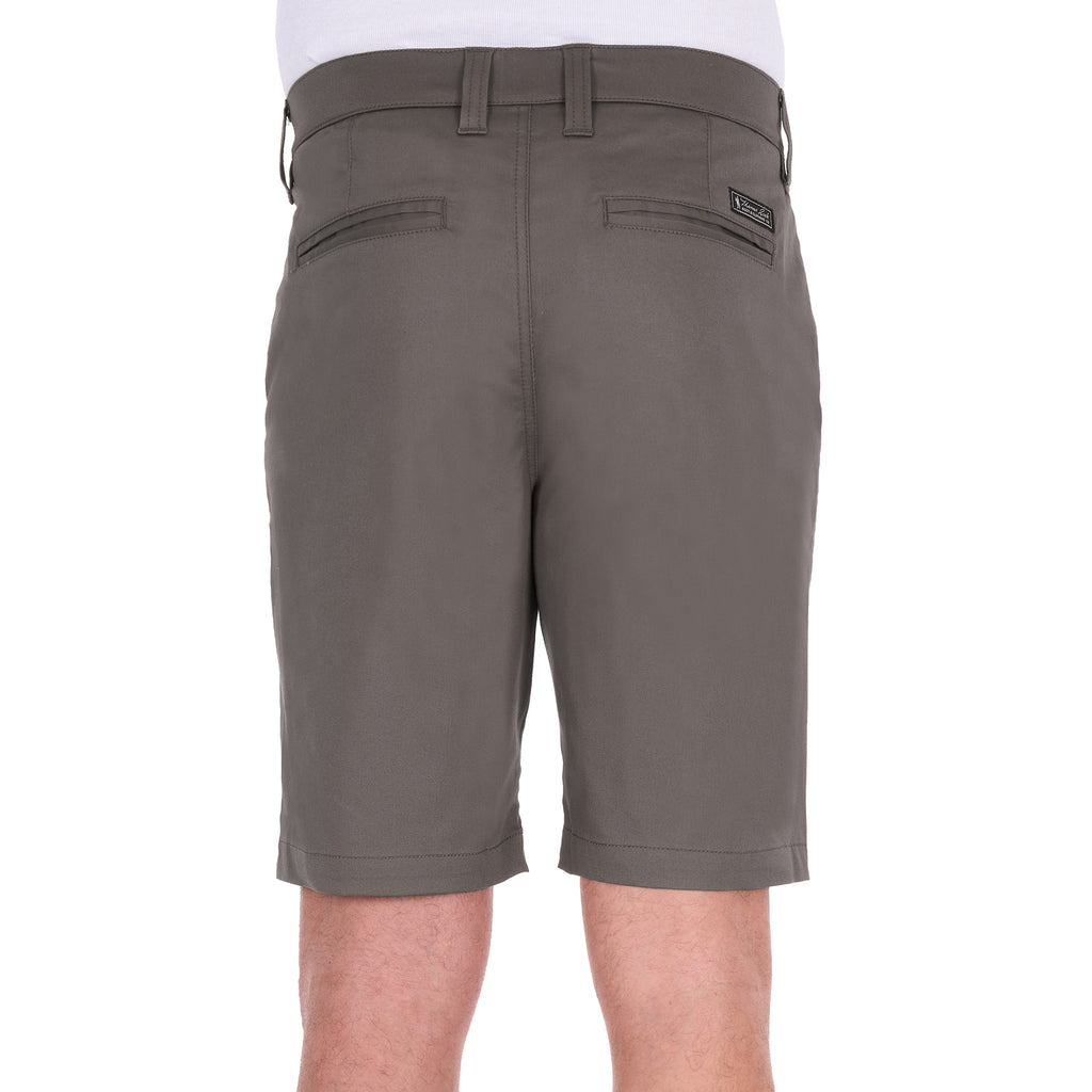 A pair of greystone Thomas Cook Men's Tailored Fit Mossman Comfort Waist Shorts (TCP1306091) shown from behind with belt loops, jet pockets and a logo badge against a plain white background.