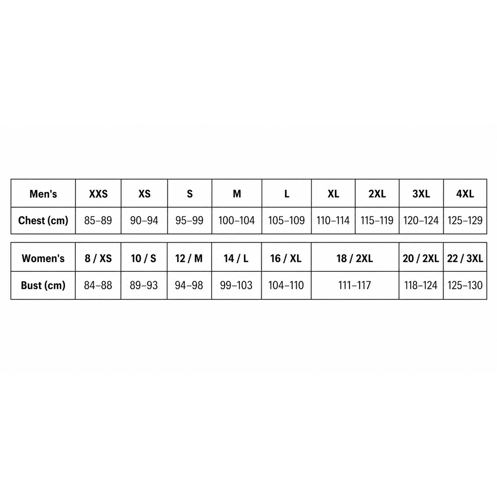 Thomas Cook Unisex Shirt Size Chart