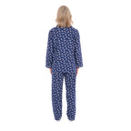 A woman from behind modelling navy and white plaid Thomas Cook Women's Long Sleeve Pyjamas (TCP2982PJS) against a plain white background.