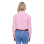 A woman viewed from behind modelling a Thomas Cook Women's Lawson Long Sleeve Shirt (TCP2112178) with blue jeans and a brown belt, shot against a solid white background.
