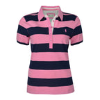A flat lay of a soft pink Thomas Cook Women's Rachel Stripe Polo (TCP2501053) on a white studio background.