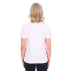 A woman shown from behind modelling a white Thomas Cook Women's Round Neck Short Sleeve Tee (TCP2515104) paired with blue denim jeans on a white background.