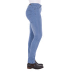 Light wash blue Thomas Cook Women's Suzie Slimmer Leg Jeans 32 Leg (TCP2215128) shown from the side on a model from the waist down, paired with black boots against a plain white background.