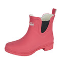 The Thomas Cook Womens Wynyard Gumboots (T6W28503) Rose is a pink ankle-height rain boot with a pull tab, black elastic side panel, white lining, and durable rubber sole, shown on a plain white background.