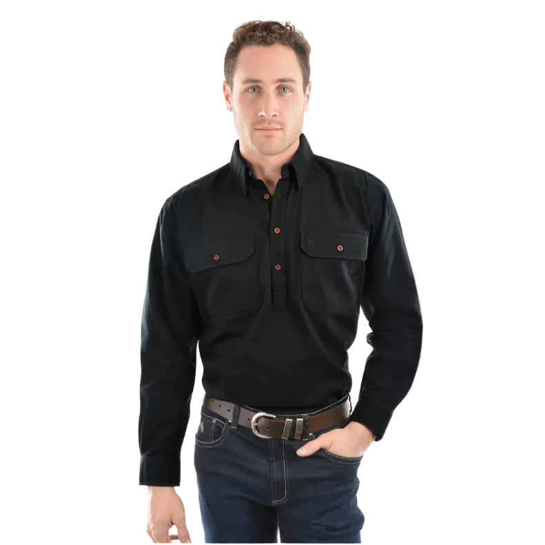 Thomas Cook Heavy Drill 1/2 Button L/S Shirt (TCP1120163) Black