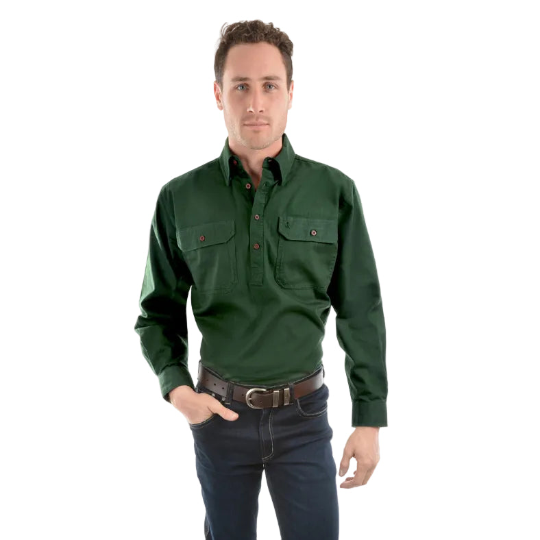Thomas Cook Heavy Drill 1/2 Button L/S Shirt (TCP1120163) Ivy Green